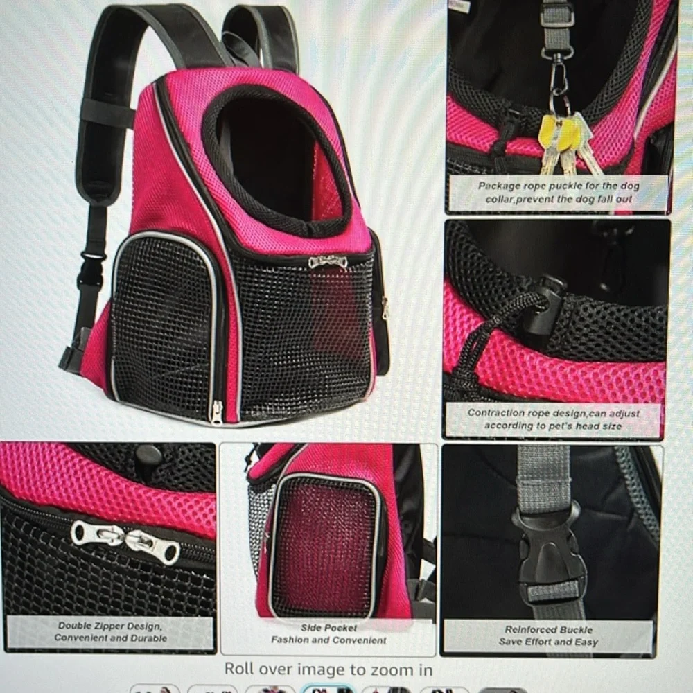 Pet Carrier Backpack, Pet Front or Back Dog/Cat Carrier, Sz Medium Pink